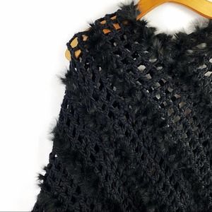 éva éva | NWT Black Knitted Rabbit Fur Poncho